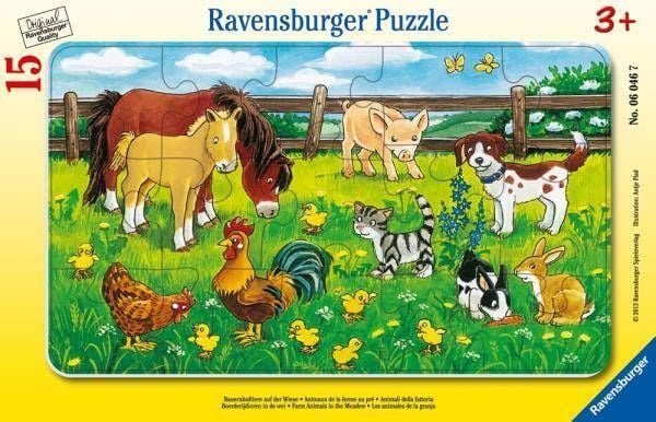 Puzzle Ravensburger Animale pe pajiste, 15 piese