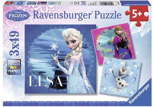 Puzzle Ravensburger - Disney Frozen, Elsa, Anna si Olaf, 3 in 1, 3x49 piese