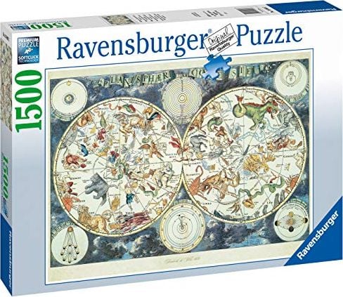 Puzzle Ravensburger - Harta lumii cu creaturi fantastice, 1500 piese