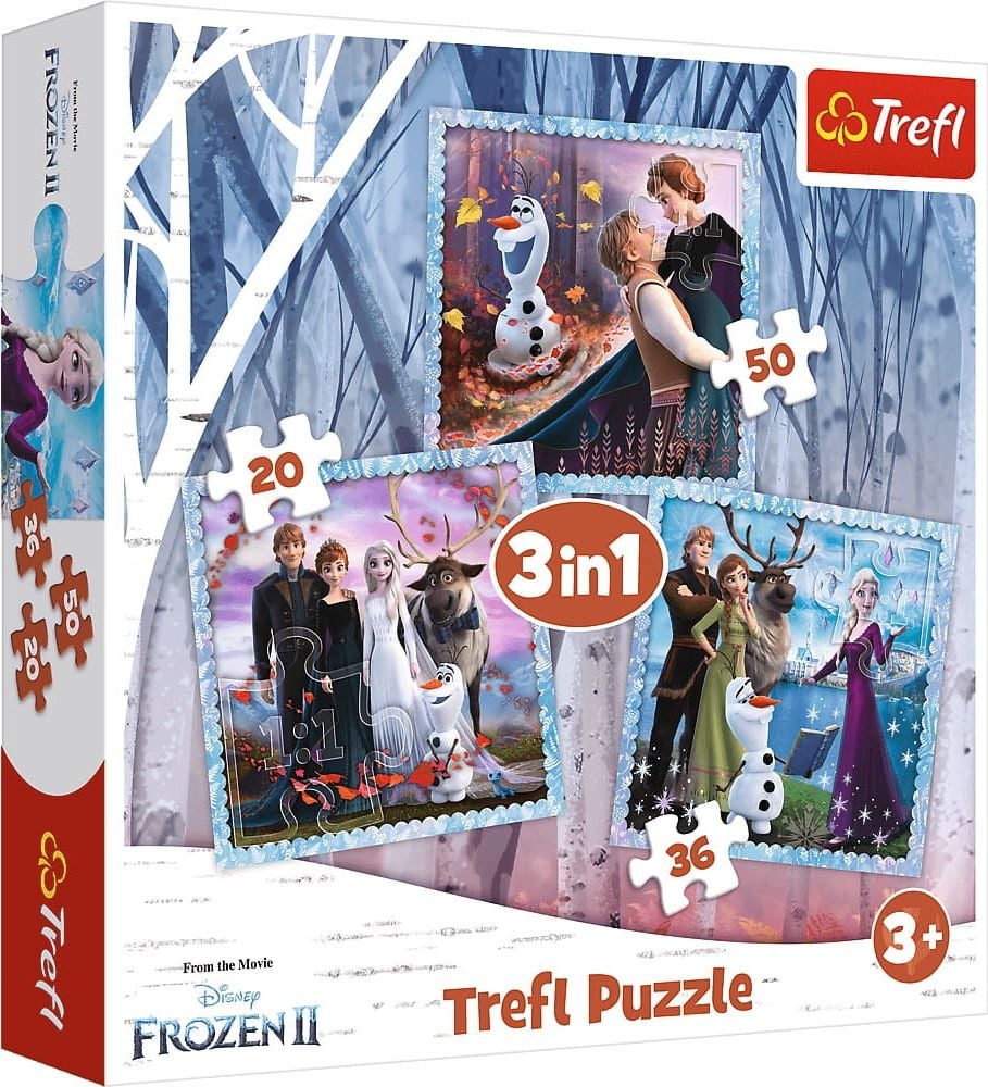 Puzzle Trefl 3 in 1 - Disney Frozen II, Regatul de gheata, 20/36/50 piese