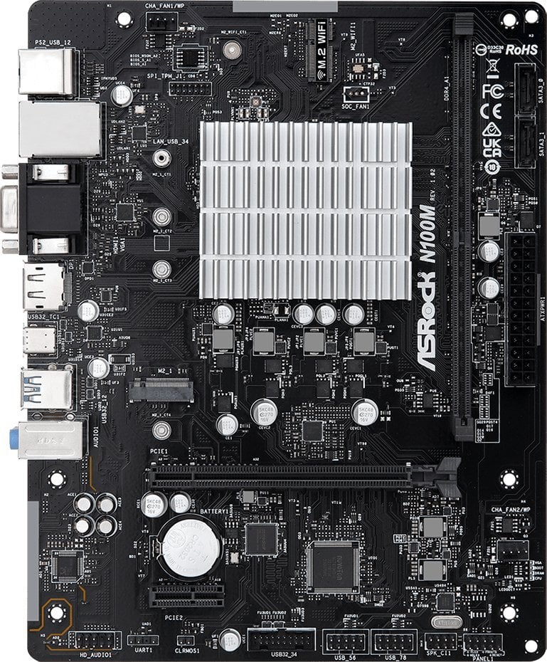 Placa de baza ASRock ASROCK N100M Intel Q-Core N100 1xDDR4 2xSATA G-LAN retail.