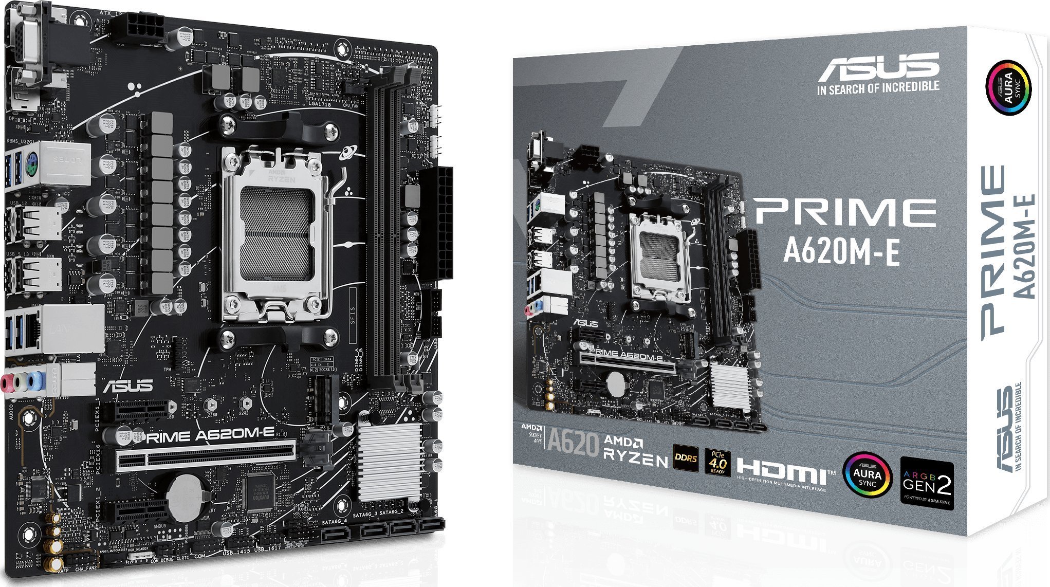 Płyta główna Asus Asus PRIME A620M-E Processor family AMD, Processor socket AM5, DDR5 DIMM, Memory slots 2, Supported hard disk drive interfaces SATA, M.2, Number of SATA connectors 4, Chipset AMD A620, Micro-ATX