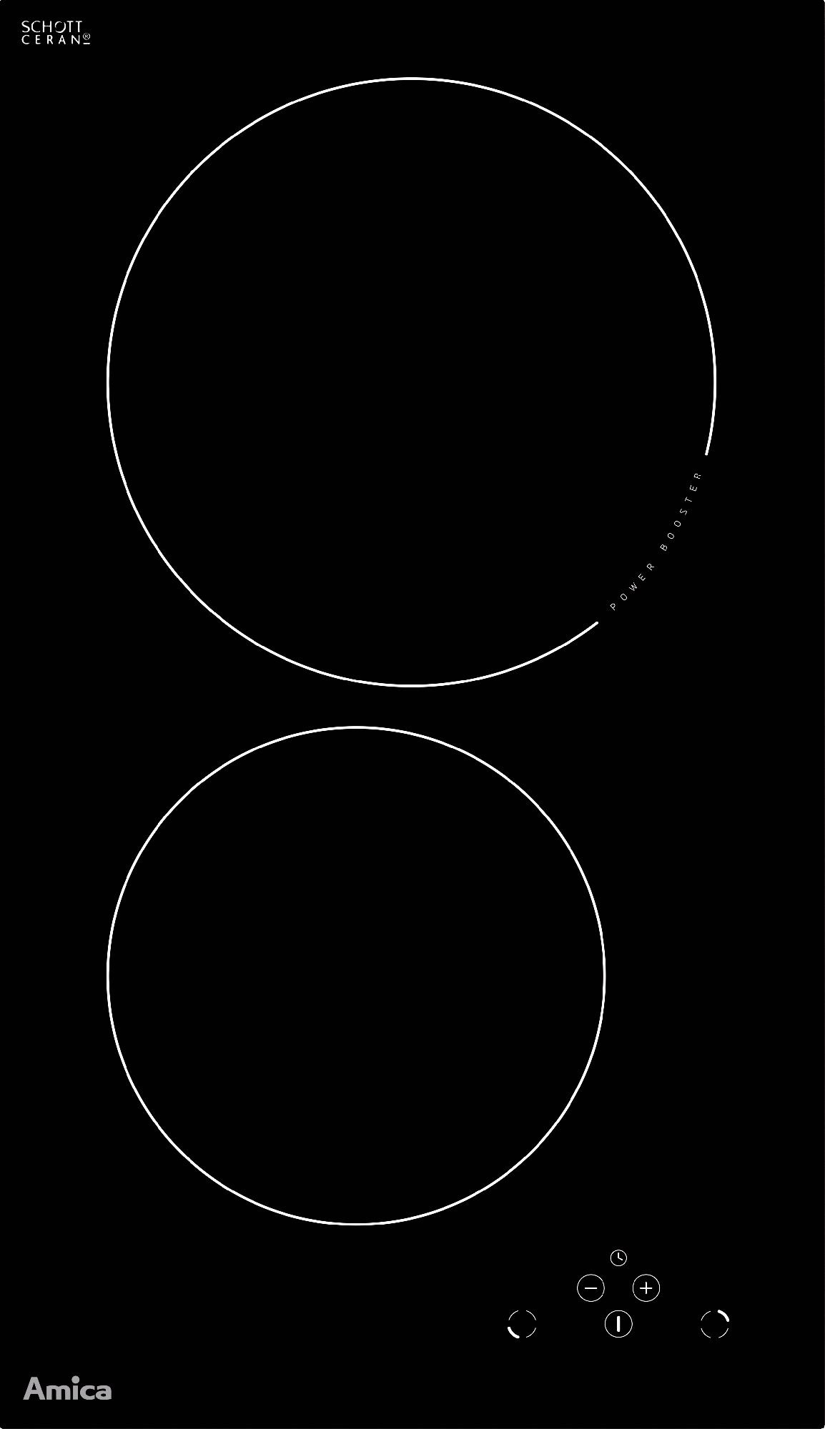 Plita incorporabila Amica PI3510U, Inductie, 2 zone de gatit, Touch control, Timer, Sticla neagra