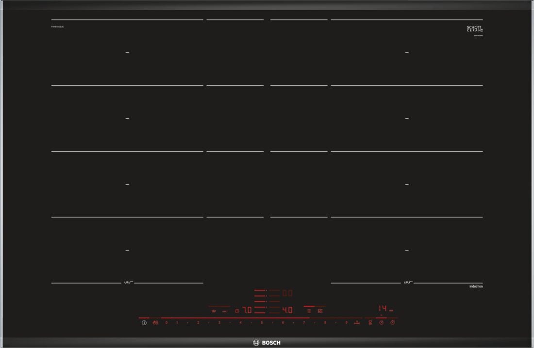 Plita incorporabila Bosch PXY875DE3E Seria 8, Inductie, PerfectFry, 5 zone de gatire, 81.6 cm, Ceramica