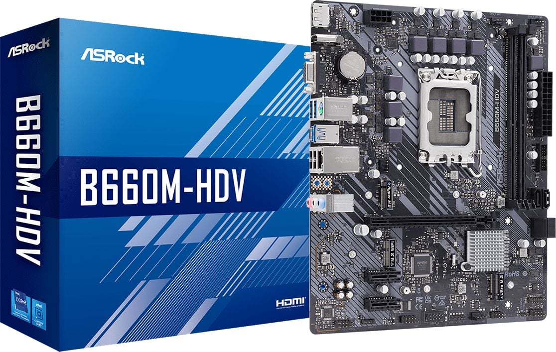 Placa de baza ASRock B660M-HDV, Micro ATX, Intel B660, Socket 1700, DDR4, 4 sloturi