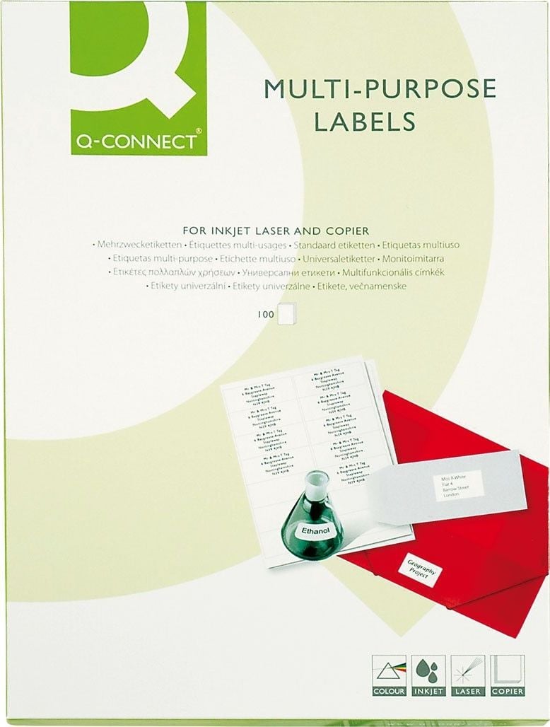 Q-Connect Etichete universale Q-CONNECT, 105x74mm, dreptunghiular, alb 100 coli