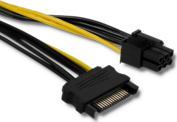 Cabluri - Qoltec Cablu de Alimentare SATA 15 Pini Tata x PCI-E 6 Pini Tata, 15cm