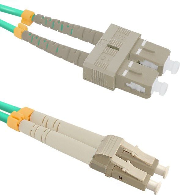 Cablu de retea din fibra optica multifunctional cu dubla conectare , Qoltec , LC/UPC SC /UPC , 50/125 , om4 , 1m