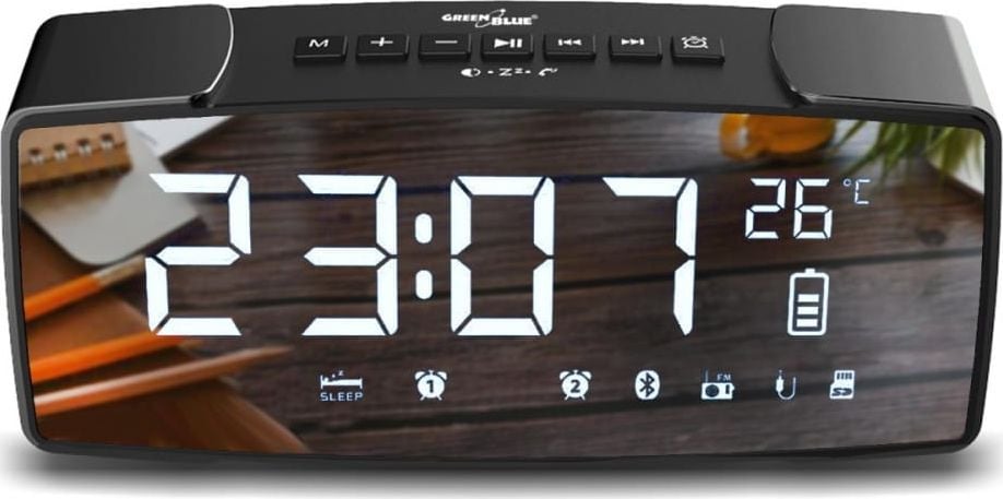 Radio ceas si alarma, Bluetooth 4.2, FM, aux-in, 6W, GreenBlue GB200 2200 mAh