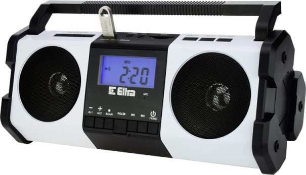 Radio cu ceas eltra Mai cu acord digital, USB, functia recorder de voce, alb-negru