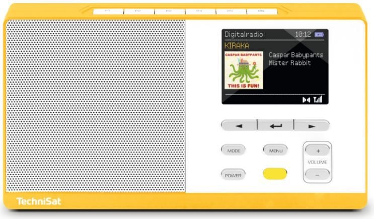 Radio cu ceas TechniSat Digitradio Kira 1, DAB+, portabil, 1W, functie snooze/timer, galben/alb