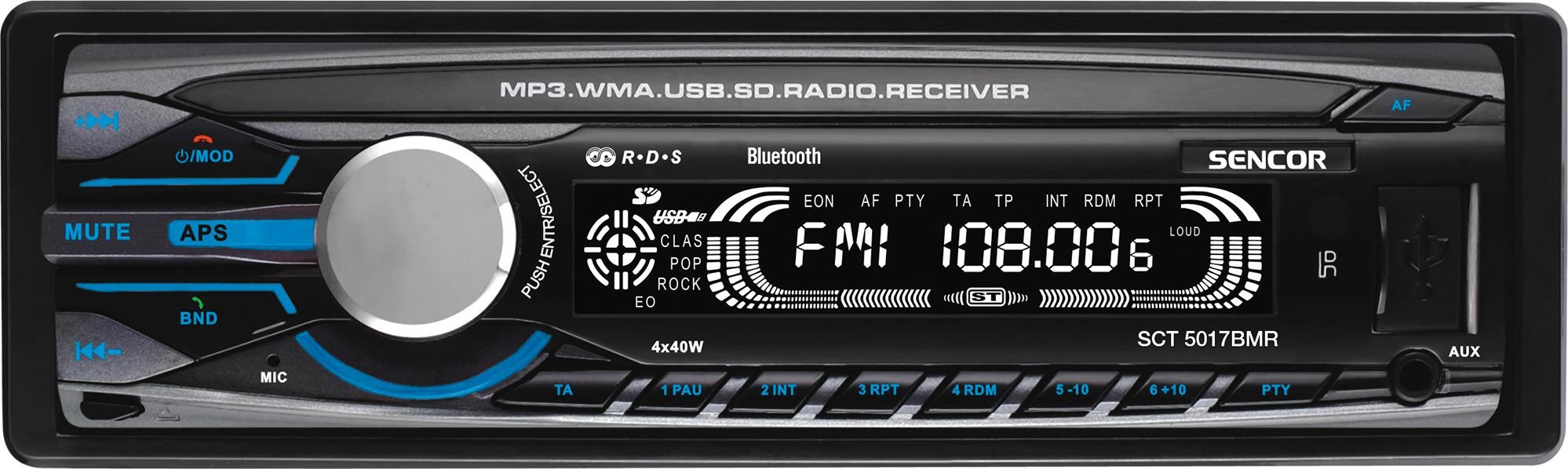 Radio MP3 auto Sencor SCT5017BMR, 4 x 40 W, 1 DIN, Bluetooth