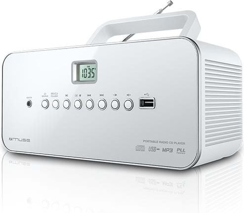 Ceasuri si Radio cu ceas - Sistem audio portabil Muse M-28 RDW, Display LCD, CD-Player, Radio, Alb