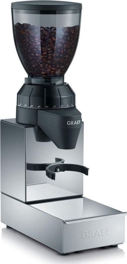 Rasnite - Rasnita profesionala automata de cafea Graef, CM850, 40 de grade de macinare, reglabila, motor cu viteza lenta pentru pastrarea aromelor, recipient detasabil capacitate 350g, argintiu