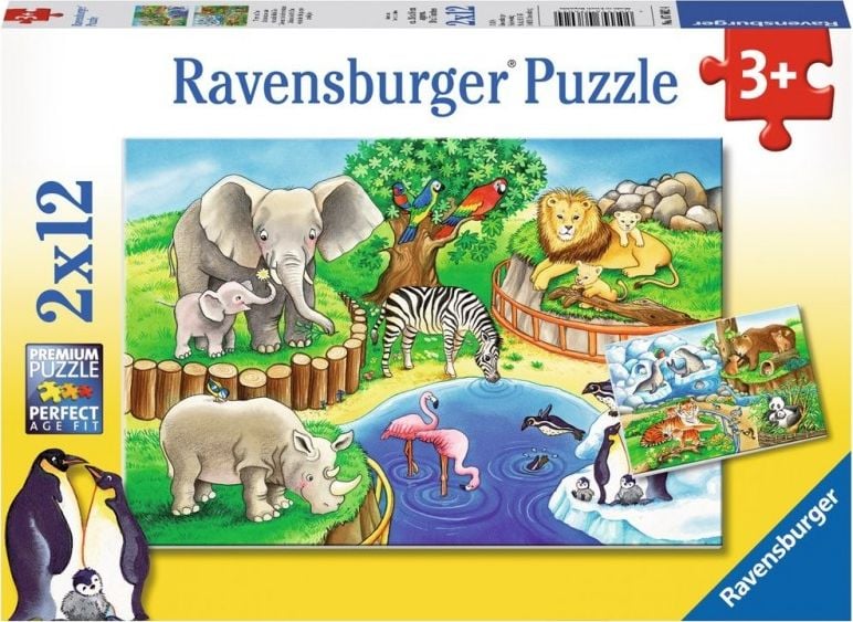 Puzzle Ravensburger - Zoo, 2 in 1, 2x12 piese