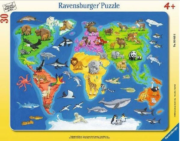 Ravensburger Puzzle 30el Harta lumii animale (066414)