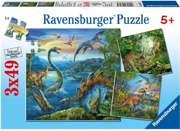 Puzzle Ravensburger - Farmecul dinozaurilor, 3 in 1, 3x49 piese