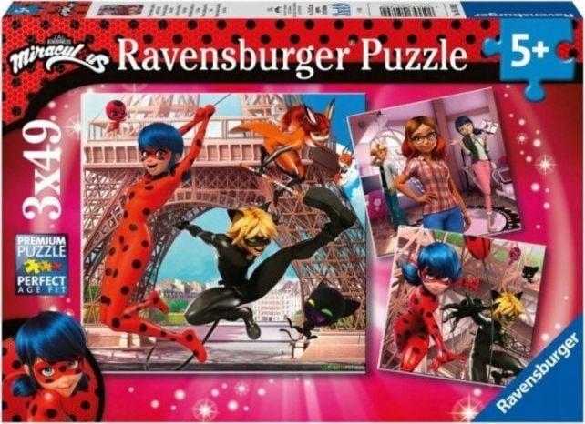 Puzzle Ravensburger 3x49 piese Miraculous Ladybug and Cat Noir