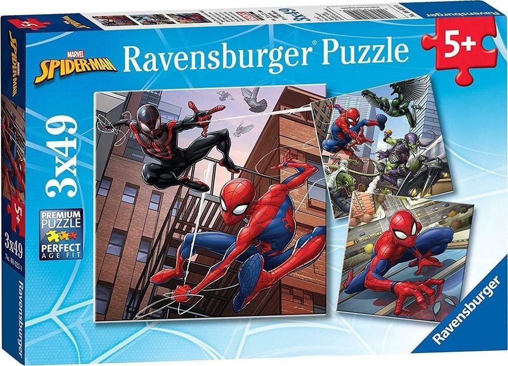 Puzzle Ravensburger 3x49 Spiderman în acțiune