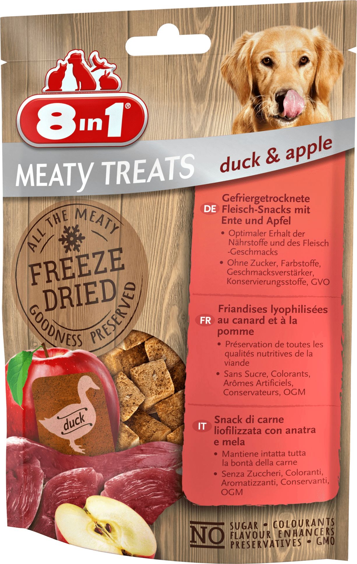 Recompense pentru caini 8in1 MEATY TREATS Duck&Apple 50g