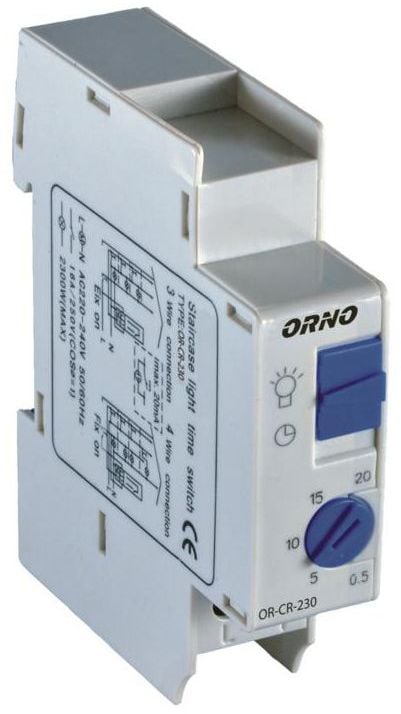 Releu control iluminare scara ORNO OR-CR-230, 2300 W, 10 A, IP20, instalare 3 sau 4 fire, DIN TH-35mm