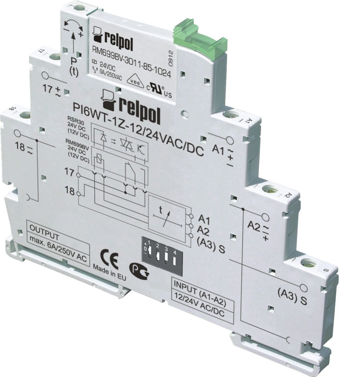 Releu de timp PIR6WT-1Z-24VAC / DC-R 1Z multifuncționale secțiune îngustă 1s 6A - 10dni 24V AC / DC (857666)