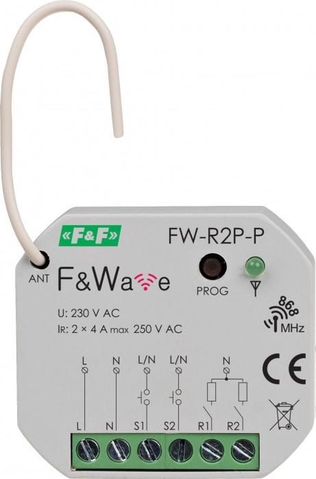 Releu dublu bistabil F&F Radio pentru caseta fi60 85-265V AC/DC multifunctional incastrat FW-R2P-P