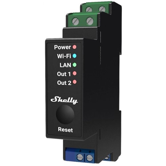 Releu inteligent Shelly Pro 2PM - 2 canale cu contor de energie, WiFi, LAN, sina DIN, control aplicatie, compatibil Amazon Alexa, Google Assistant si Home Assistant