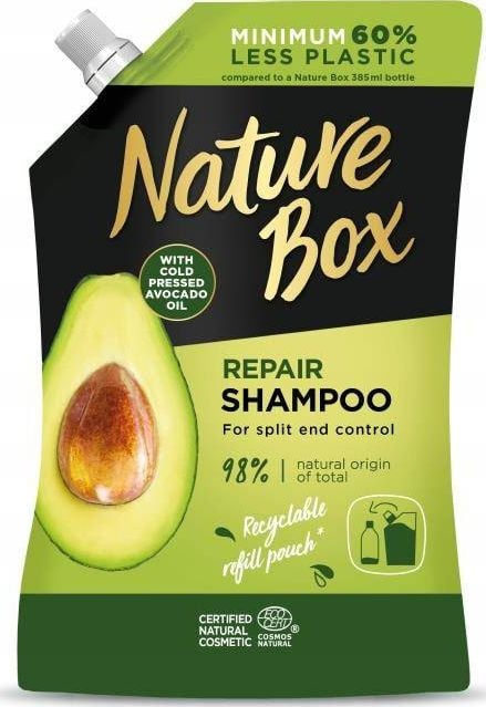 Rezerva reciclabila sampon pentru par deteriorat Nature Box cu ulei de avocado, 500 ml