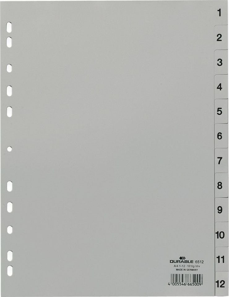 REZISTENT Zahlenregister PP A4 1-12 volldeck. Grau