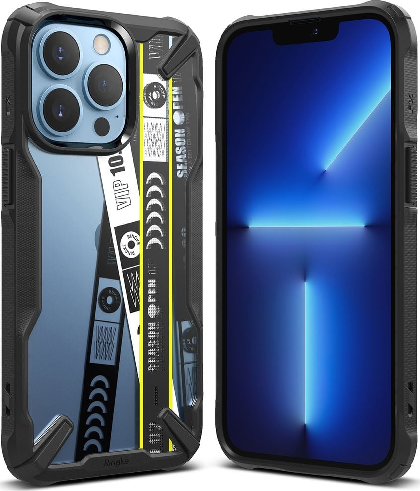 | Traducerea din poloneză Ringke Ringke Fusion X Design etui pancerny pokrowiec z ramką iPhone 13 Pro czarny (Ticket band) (FXD550E43) în română. Ringke Ringke Fusion X este un etui rezistent, cu un design original și un cadru pentru iPhone 13 Pro