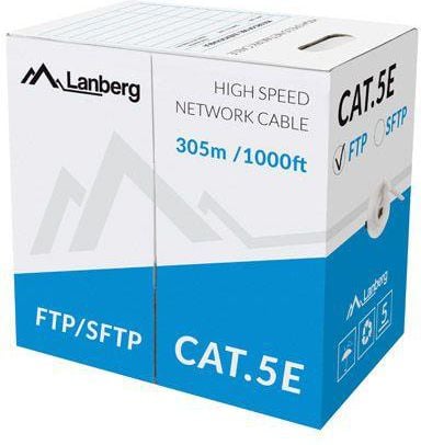 Rola cablu ecranat FTP, Lanberg 41406, cat.5e, lungime 305 metri, AWG 26, 100 MHz, de legatura retea, ethernet, gri