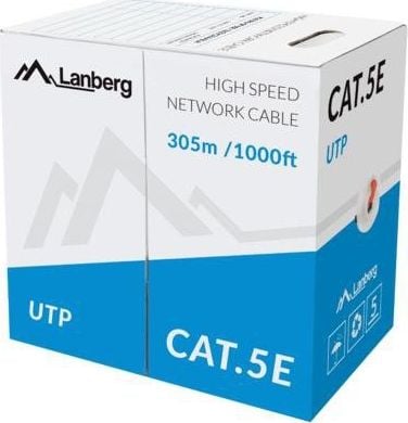 Rola cablu UTP, Lanberg 42762, cat5e, lungime 305m, AWG 24, 100 MHz, solid CCA, ethernet, rosie