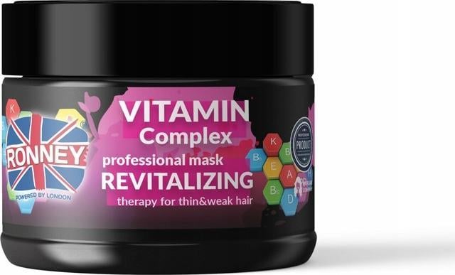 Masca Ronney Vitamin Complex pentru profesioniști Revitalizing este o mască revitalizatoare pentru păr cu complex de vitamine de 300 ml.