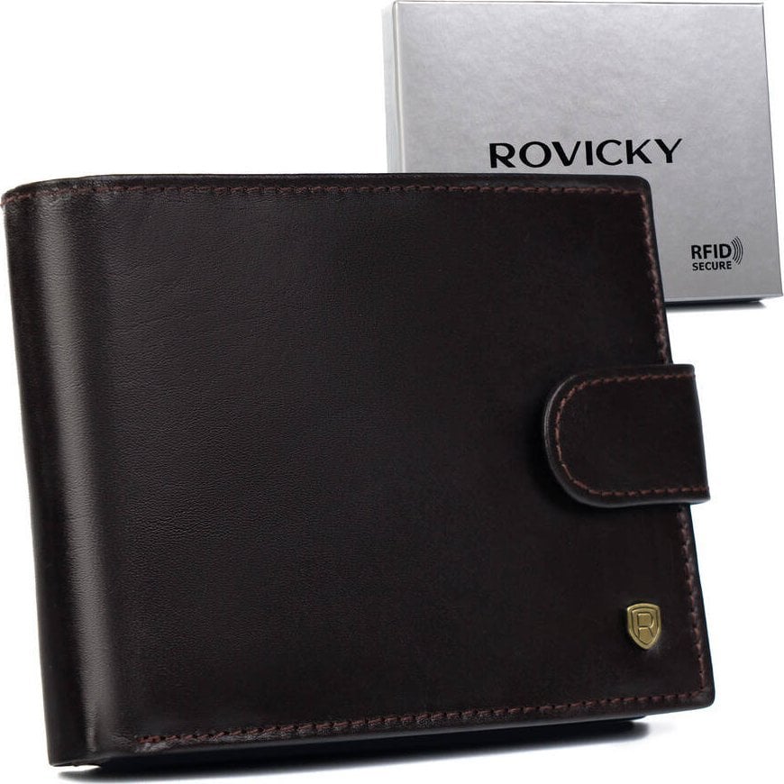 Rovicky Skórzany portfel męski z kieszenią na dowód rejestracyjny — Rovicky