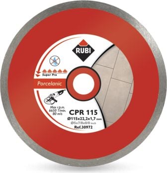 Disc diamantat pentru gresie si faianta portelanata CPR125 SUPERPRO Rubi, diametru exterior 125mm, diametru interior 22.2 mm