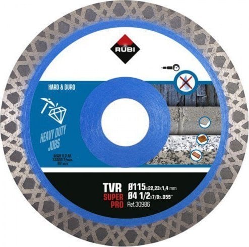 Disc diamantat pentru materiale foarte dure 115mm, TVR 115 SuperPro RUBI-30986