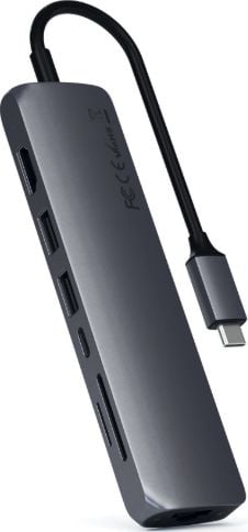 Satechi Aluminium Type-C Slim Multiport (1xHDMI 4K,2x USB-A,1x SD,1x Ethernet) , Space Grey