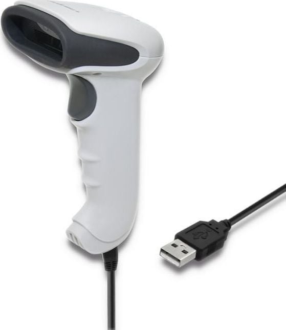 Cititoare de coduri de bare - Scanner Qoltec, 1D, CCD, USB, Alb