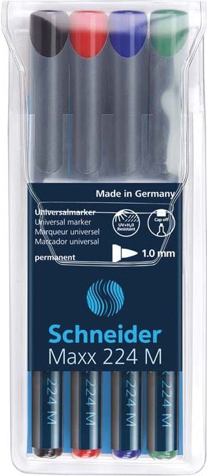 Marker OHP permanent Schneider 224, 1 mm, 4 buc/set