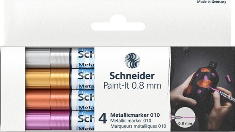 MARKER ACRILIC Schneider SCHNEIDER PAINT-IT METALLI 4 BUCĂȚI (ARGINT, AUR, CURU, MOV)