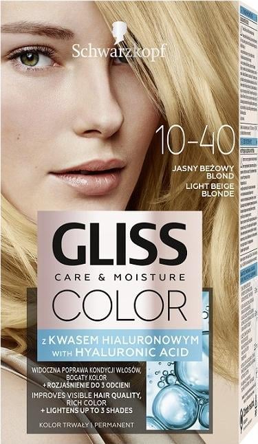 Schwarzkopf Gliss Color Care &amp; Moisture Farba do wÅ‚osÃ³w 10-40 jasny beÅ¼owy blond 1op.