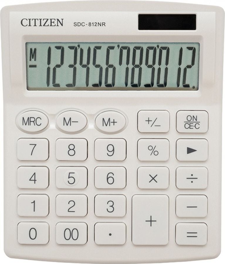 Calculatoare de birou - SDC812NRWHE Citizen calculator, alb, desktop, 12 locuri, cu dublă putere