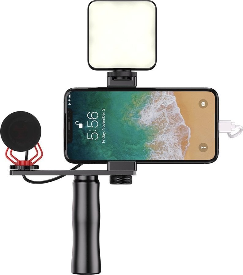 Selfie stick Apexel KIT Microfon pentru telefon cu selfie stick și lamă LED