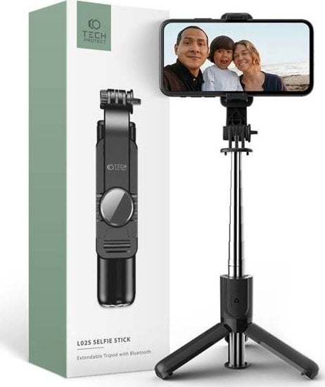 Selfie stick Wireless cu trepied Tech-Protect L02S, Bluetooth, Telecomanda, Negru