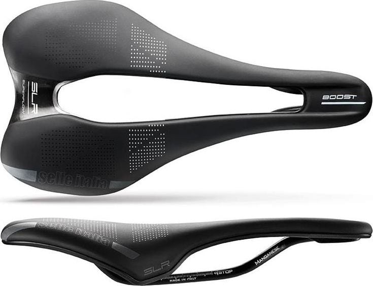 SELLE ITALIA șa ACCENTUAȚI SLR Superflow TM S (ID meci - S3) Tub de mangan 7, Duro-Tek, moale la atingere, negru (NOU)