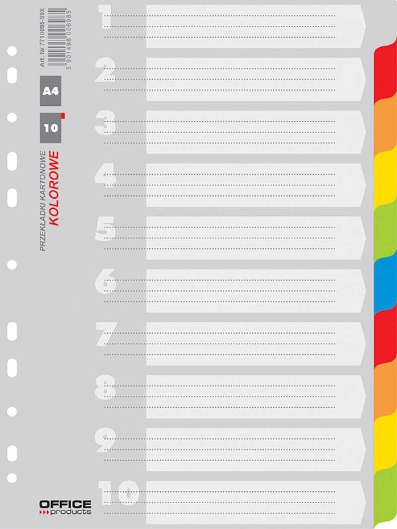 Etichete autoadezive - Separatoare A4 din carton OFFICE Products, 10+1 taste color , hartie lucioasa 170gr