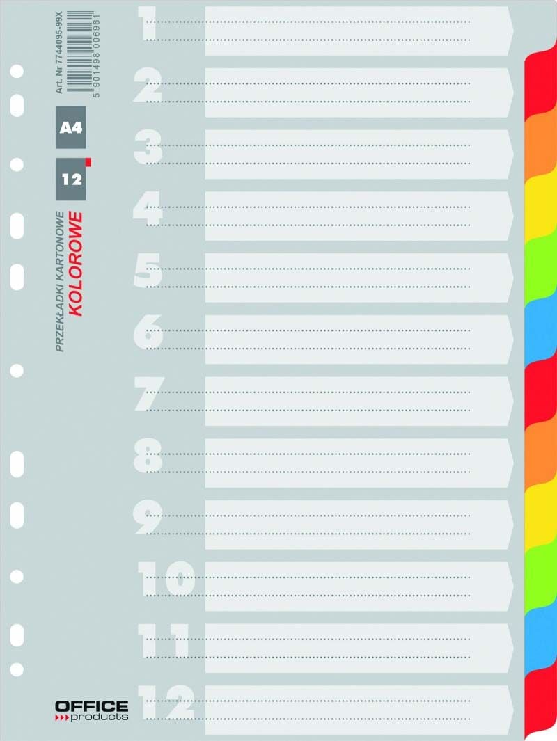 Etichete autoadezive - Separatoare A4 din carton OFFICE Products, 12+1 taste color , hartie lucioasa 170gr
