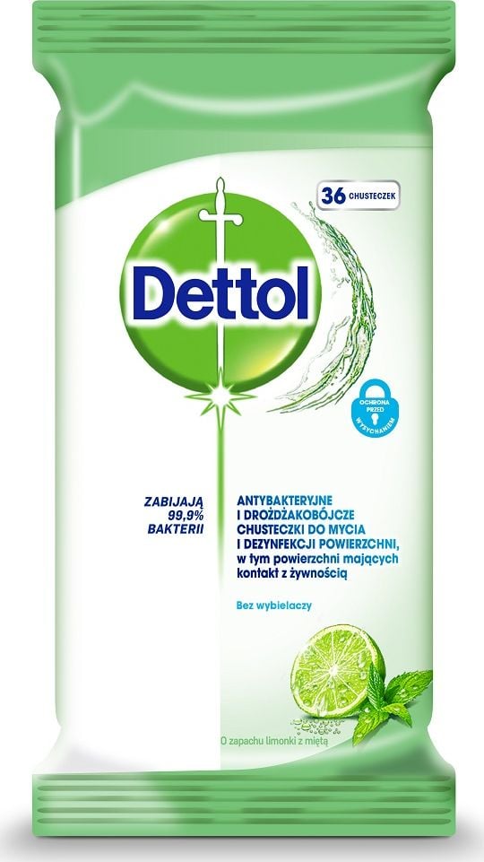Servete antibacteriene si drojdicide Dettol pentru curatarea si dezinfectarea suprafetelor Lime Mint 36buc