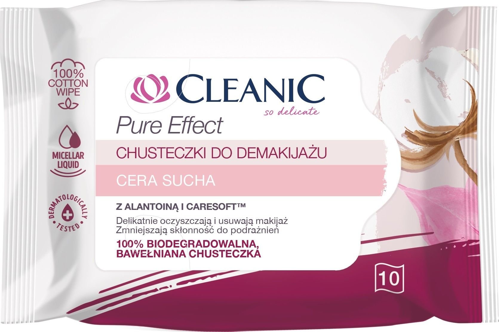 Șervețele demachiante Cleanic Pure Effect pentru piele uscată 10 bucăți